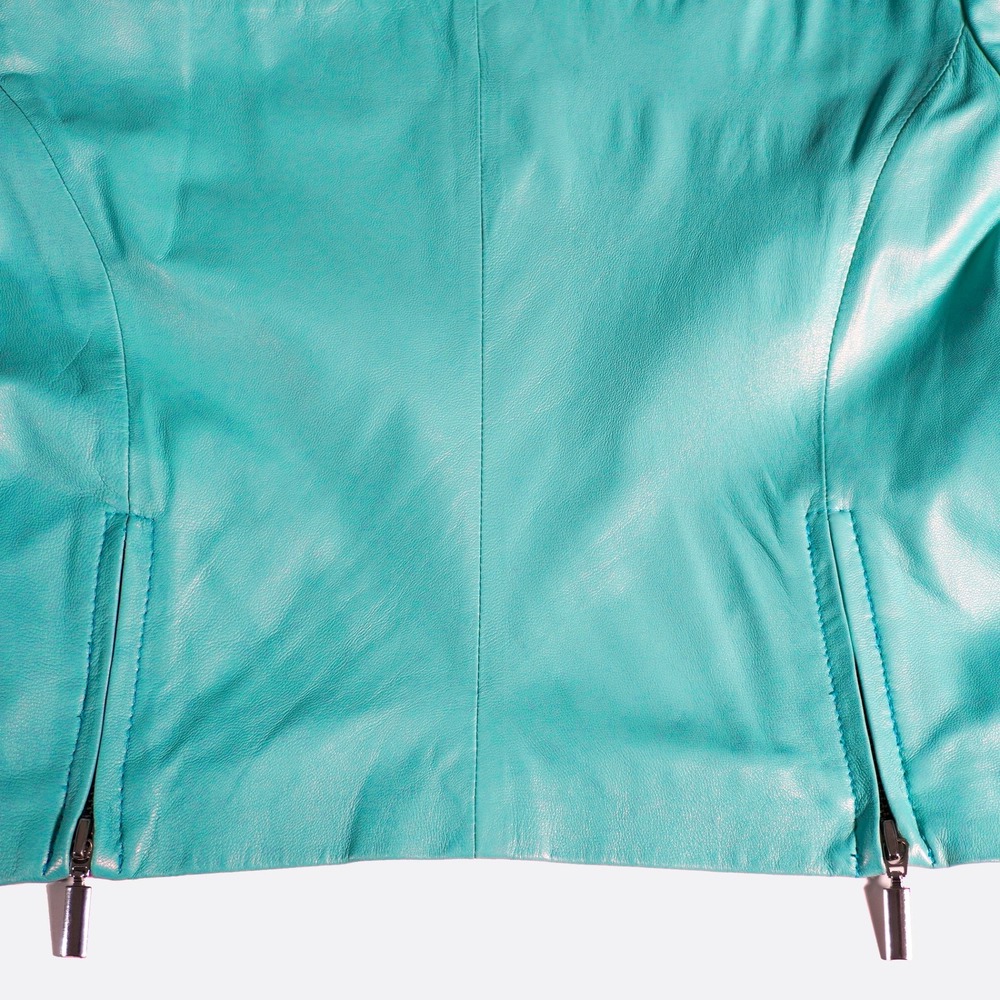 Cache 100% Leather Aqua Turquoise Waterfall Jacket Open Blazer Designer 0X Large - Picture 5 of 8